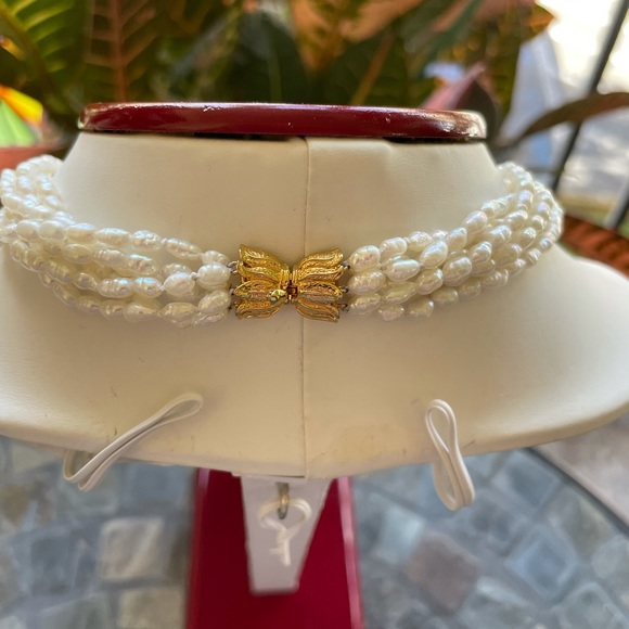 Freshwater Multi-Strand Pearl 14K Gold Plated Necklace - Picture 4 of 10